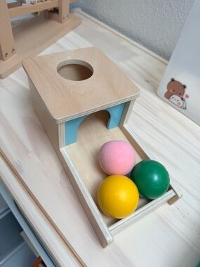 Wooden Ball Drop Toy with Pink, Yellow & Green Balls